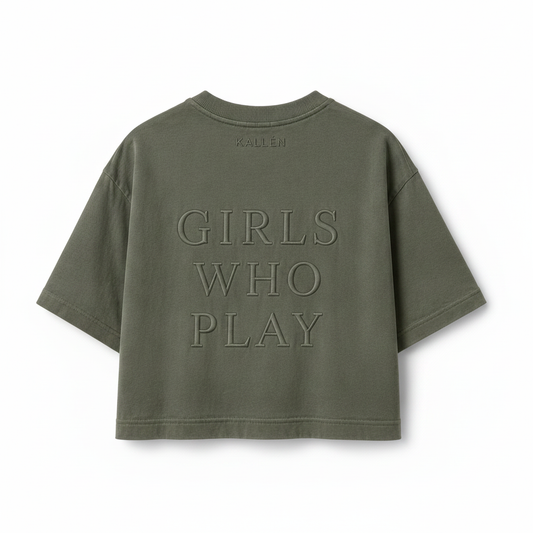 KALLÉN "Tenace" Embroidered Boxy Crop Tee — Girls Who Play Capsule