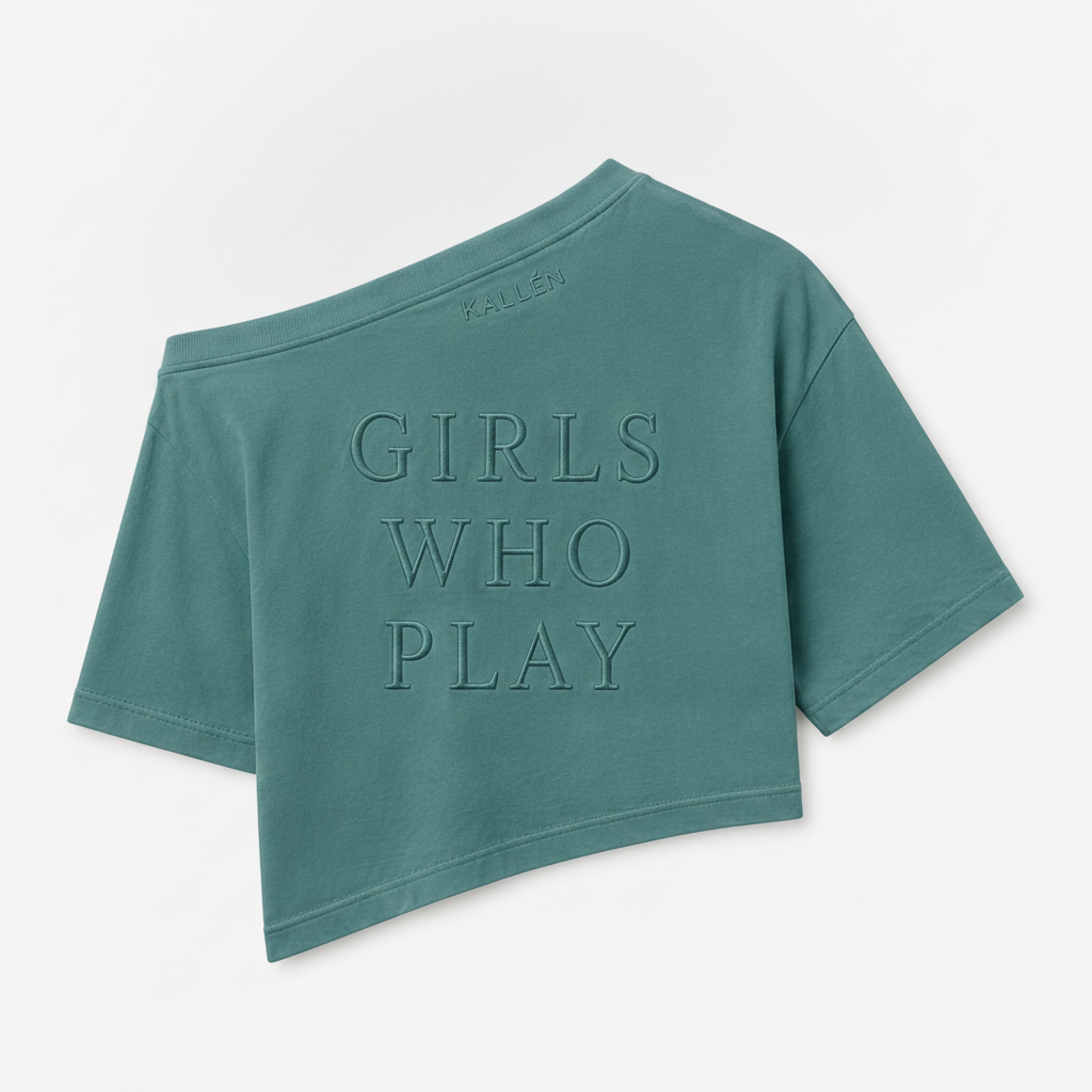 KALLÉN Girls Who Play Asymmetrical Embroidered Crop Tee