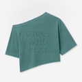 KALLÉN Girls Who Play Asymmetrical Embroidered Crop Tee